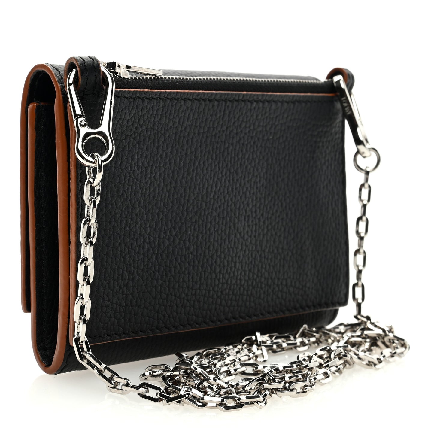 Grained Calfskin Anagram Small Wallet on Chain Black