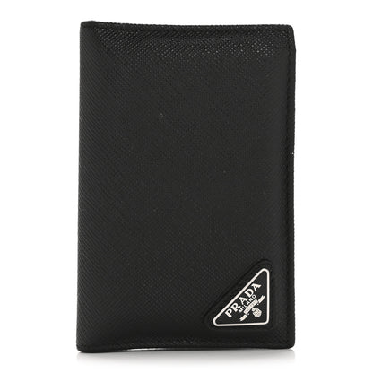 Prada Saffiano Triangle Card Holder Black 1 of 10