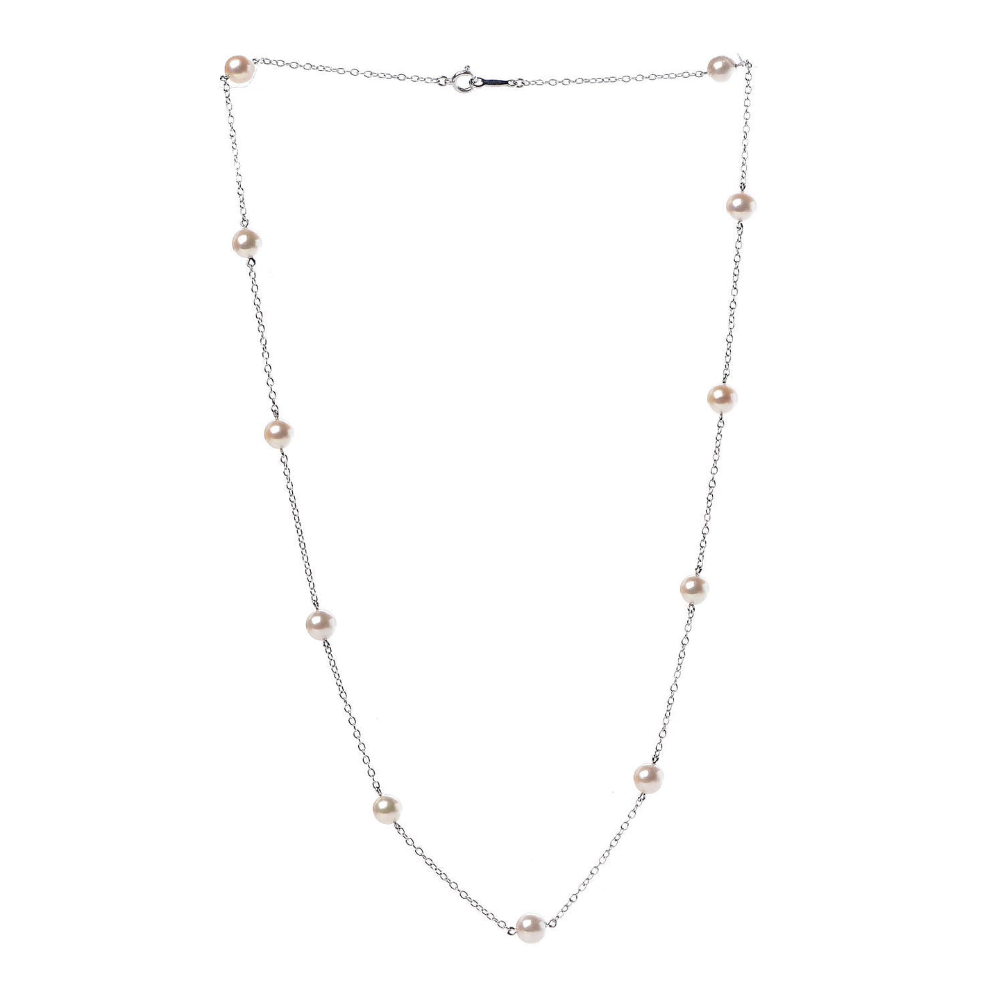 18K White Gold Akoya Pearl 5.5mm Station Necklace