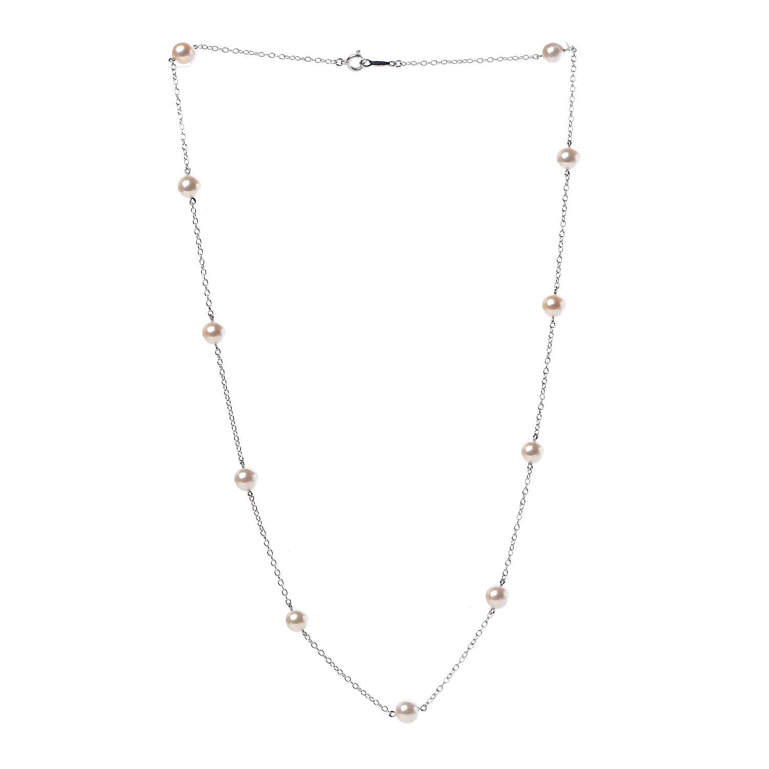Mikimoto 18K White Gold Akoya Pearl 5.5mm Station Necklace 3 of 6