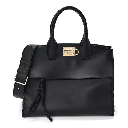 Salvatore Ferragamo Calfskin Woven Small Studio Top Handle Bag Black 3 of 11