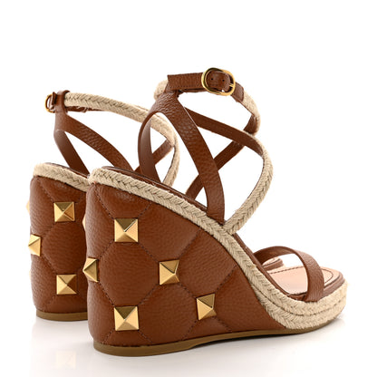 Valentino Garavani Grained Calfskin Roman Stud Espadrille Wedge Ankle Wrap Sandals 39.5 Selleria 4 of 8