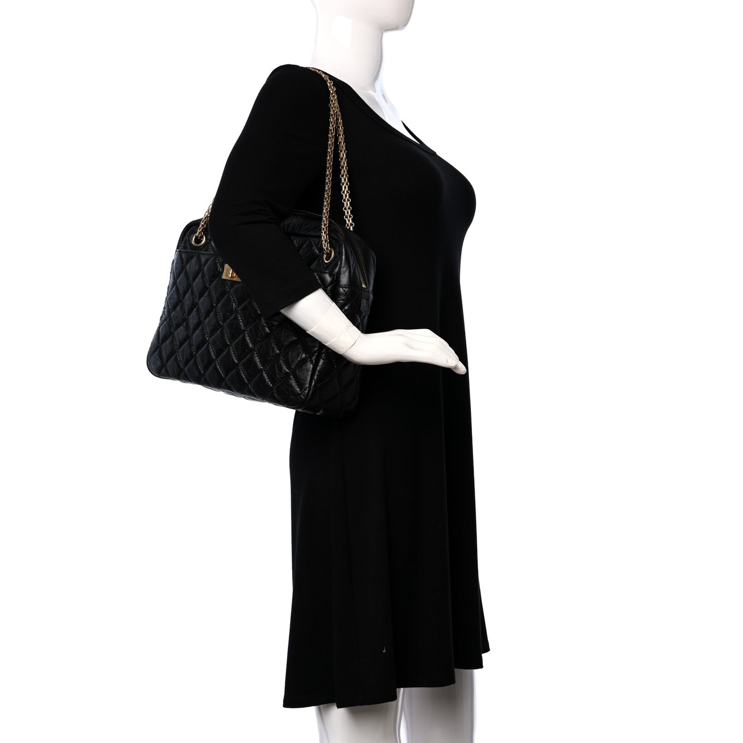 Aged Calfskin Quilted Large Reissue Camera Case Black