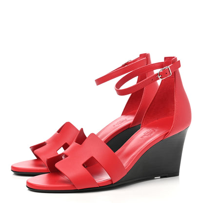 Hermes Calfskin Legend Wedge Sandals 38 Rose Cotinga 3 of 9