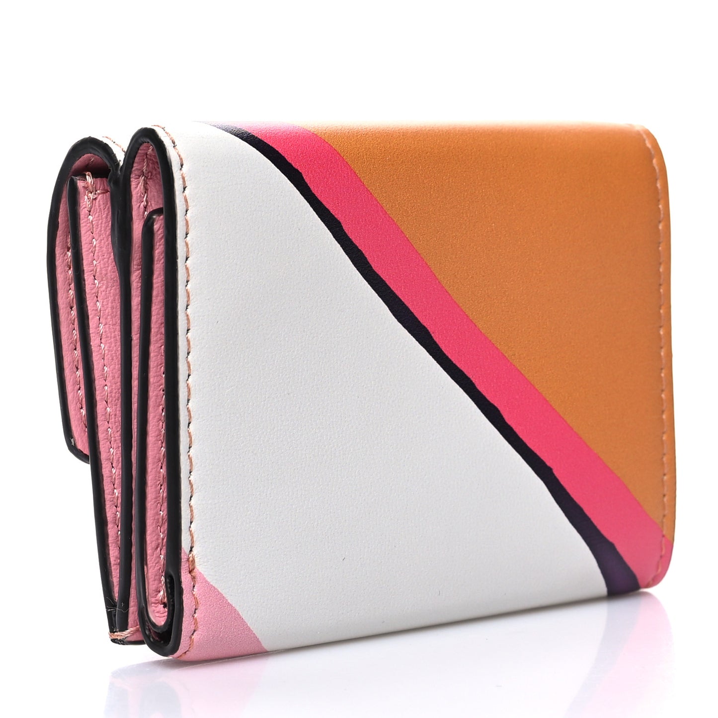Nappa FF Embossed Line Print Micro Tri-Fold Wallet White Multicolor
