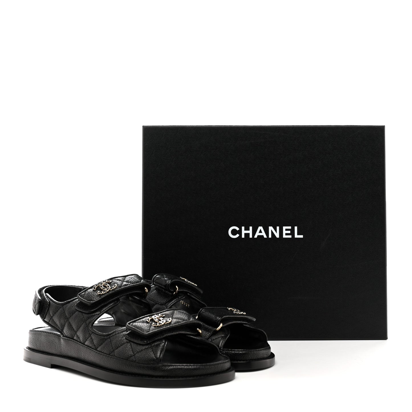 Grained Calfskin Velcro Dad Sandals 38 Black