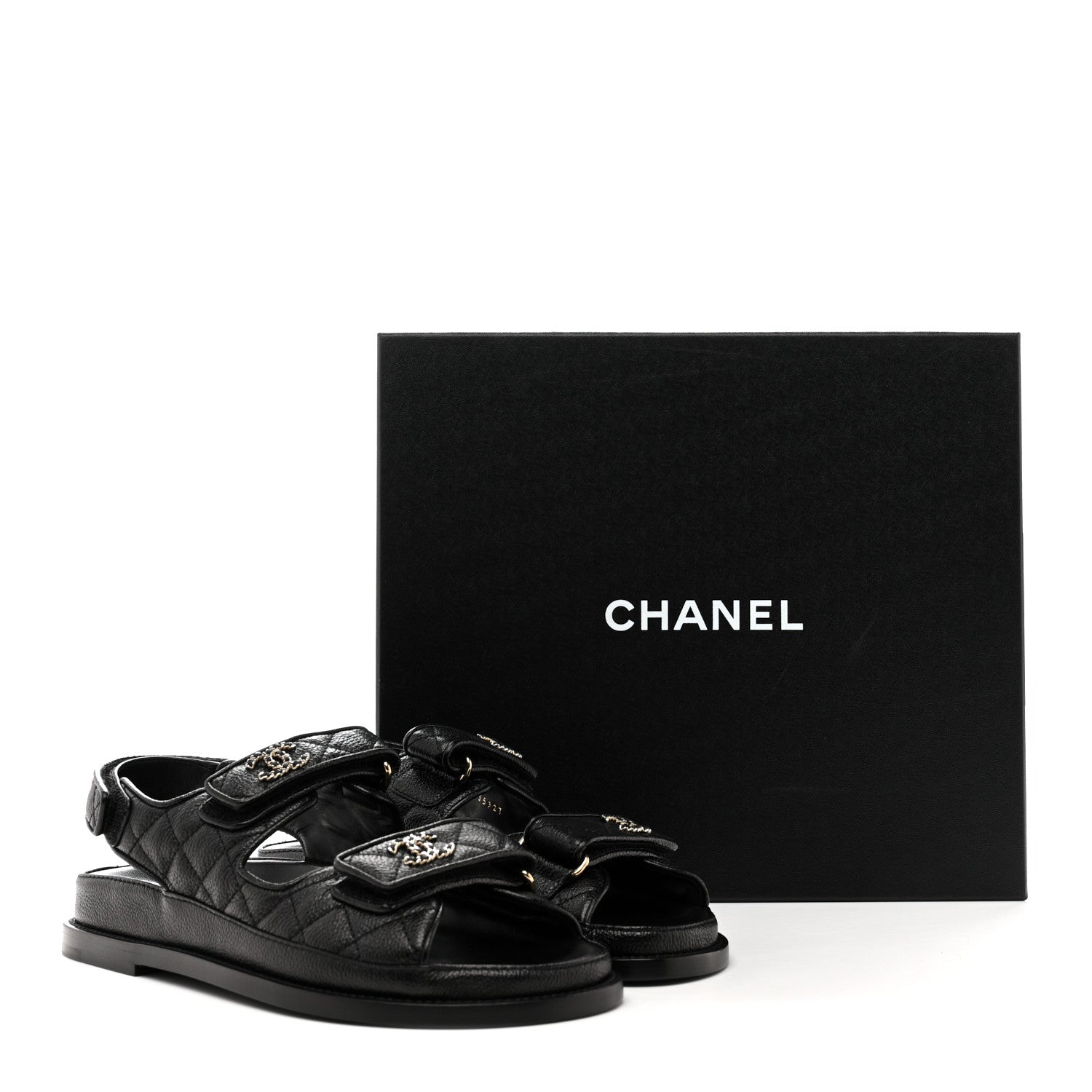 Chanel Grained Calfskin Velcro Dad Sandals 38 Black 10 of 10