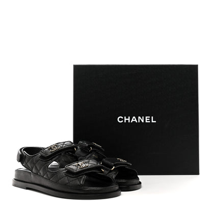 Chanel Grained Calfskin Velcro Dad Sandals 38 Black 10 of 10