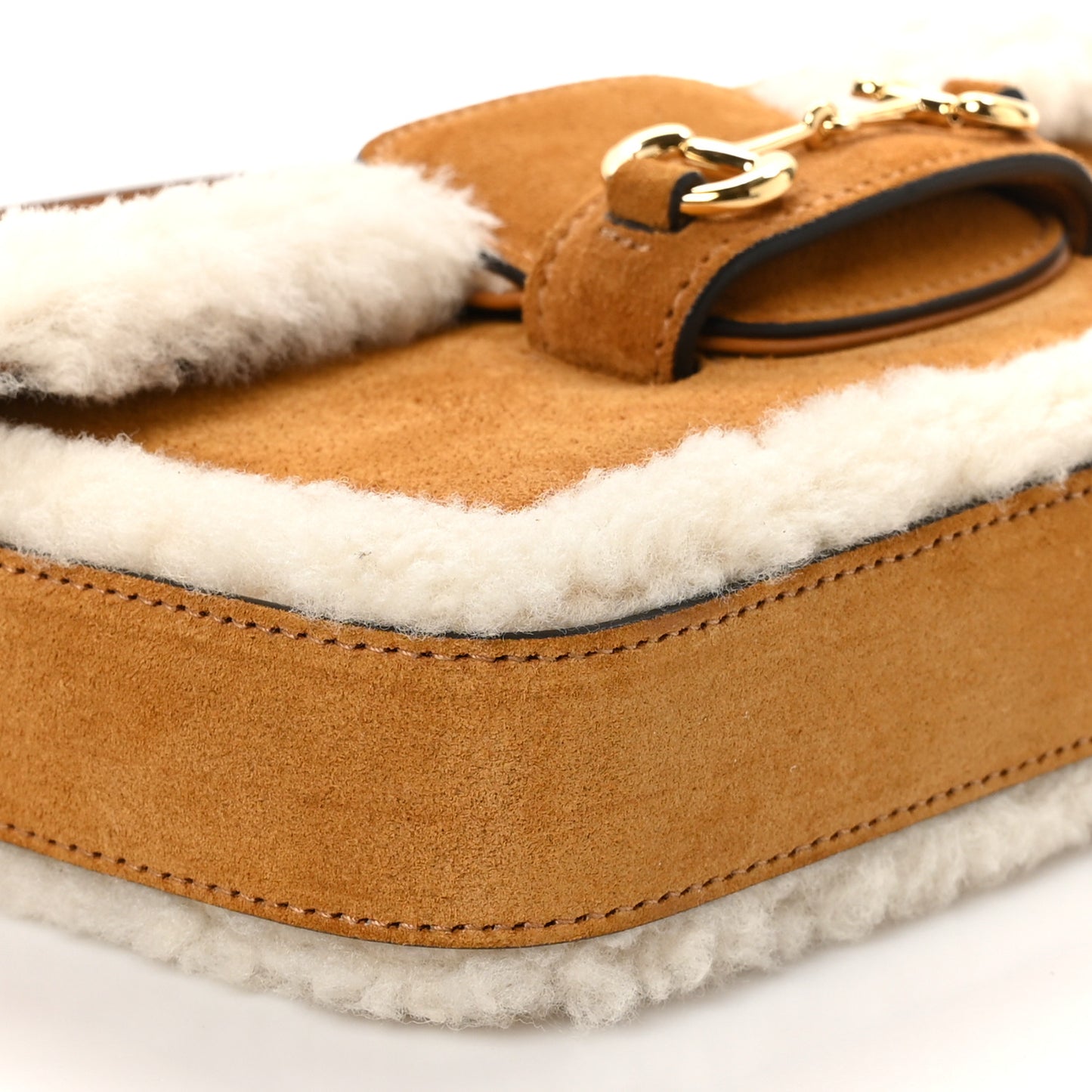 Suede Shearling Horsebit Mini 1955 Shoulder Bag Honey Beige Milk