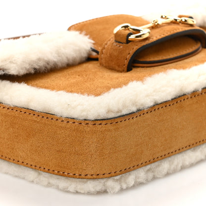Gucci Suede Shearling Horsebit Mini 1955 Shoulder Bag Honey Beige Milk 11 of 12