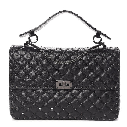 Valentino Garavani Craquele Nappa Large Rockstud Spike Shoulder Bag Black 1 of 10
