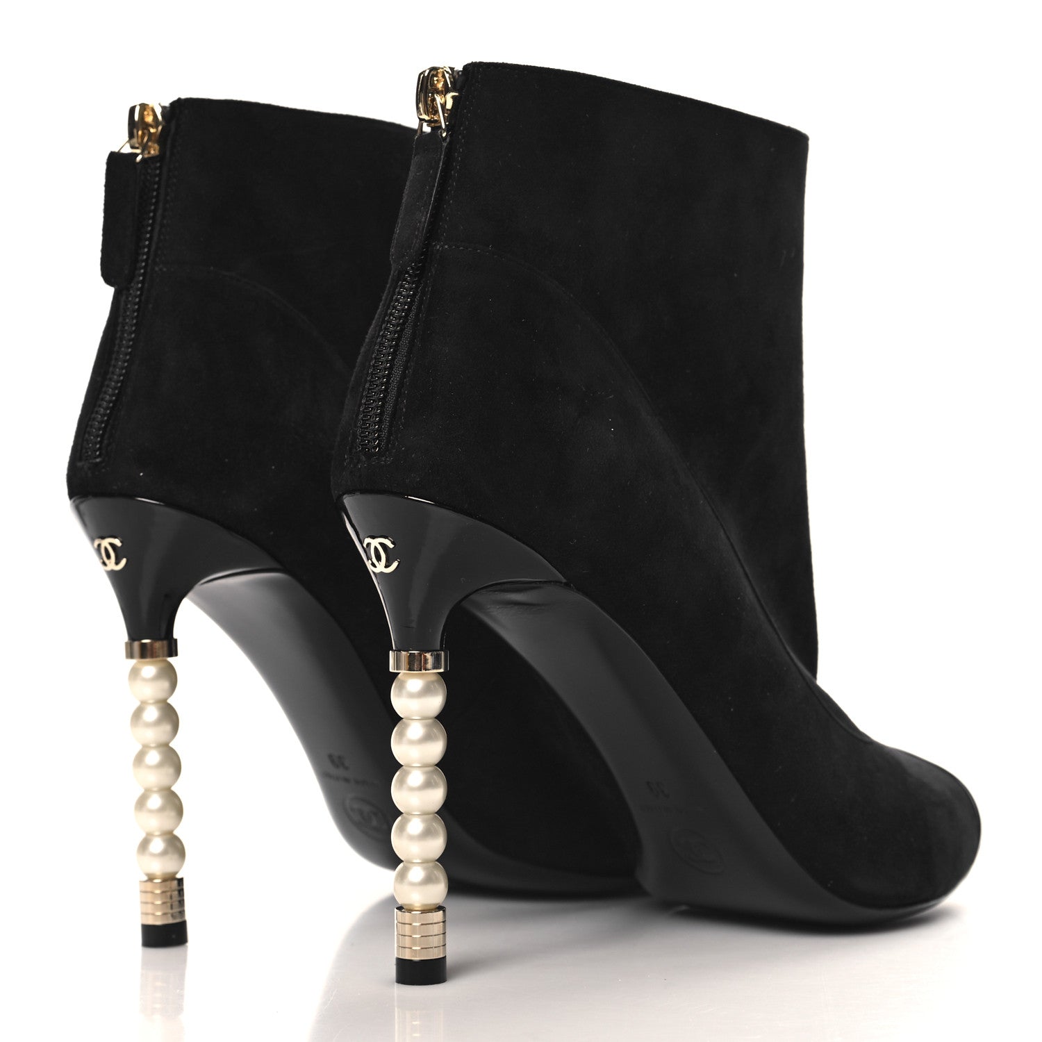 Chanel Kid Suede Patent Calfskin Pearl Short Boots 39 Black 5 of 9