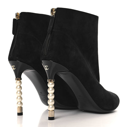 Chanel Kid Suede Patent Calfskin Pearl Short Boots 39 Black 5 of 9