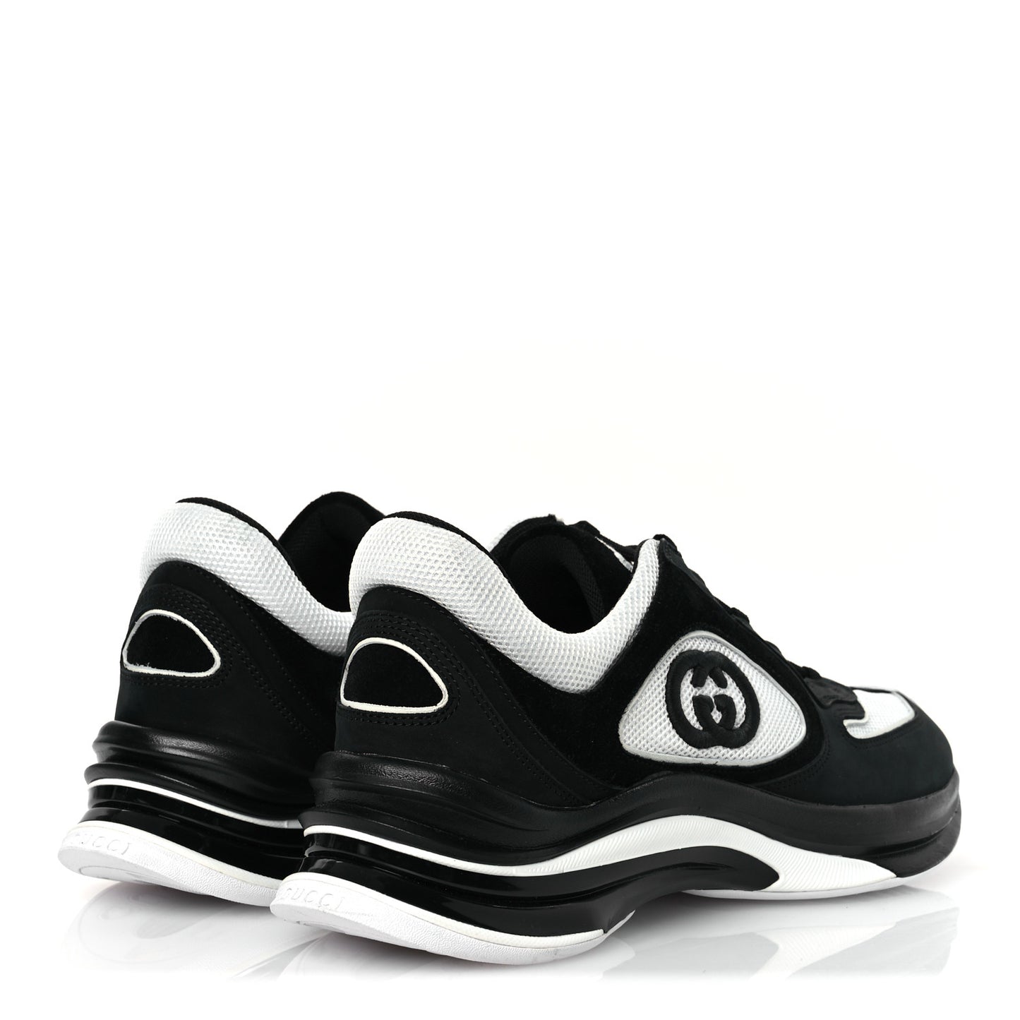 Technical Knit Fabric Suede Calfskin Mens Gucci Run Sneakers 8.5 Black White