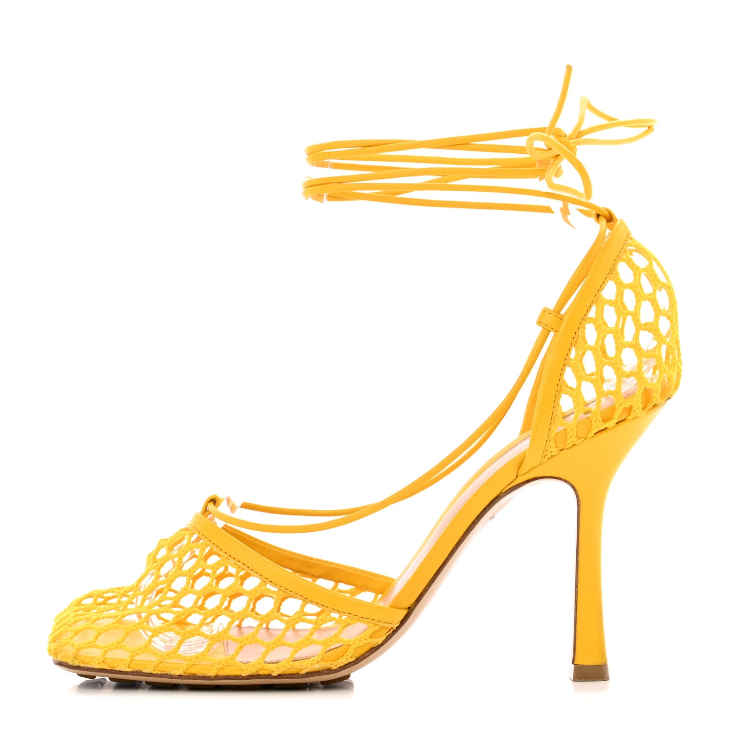Mesh Nappa Stretch Ankle Tie Sandals 38 Egg Yolk 38
