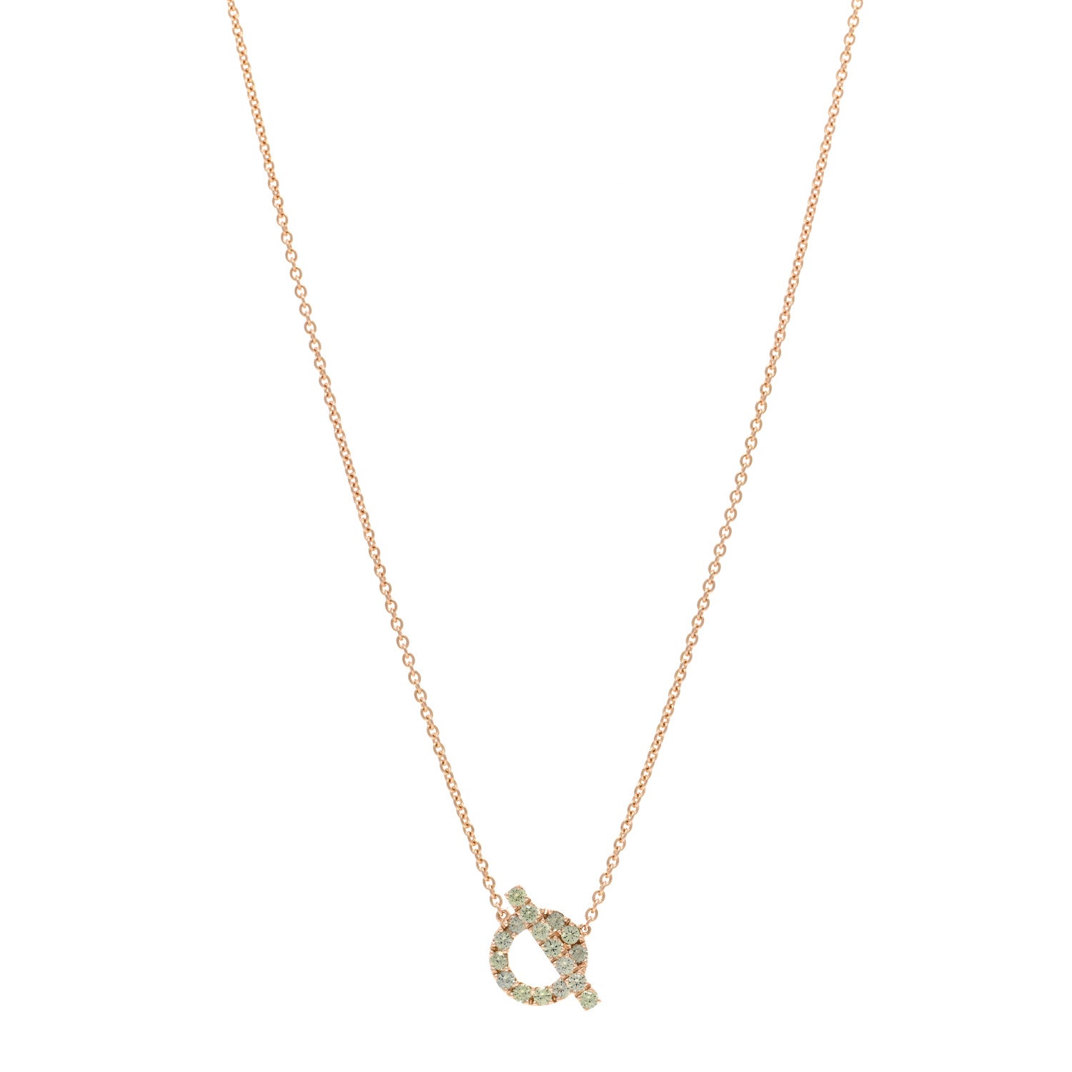 Hermes 18K Rose Gold Green Sapphire Finesse Pendant Necklace 1 of 6