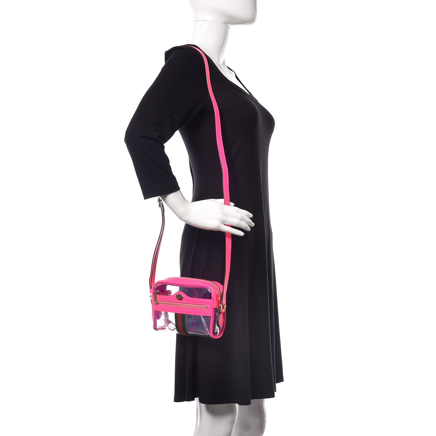 Gucci Vinyl Web Mini Ophidia Transparent Shoulder Bag Fluorescent Fuchsia 2 of 9