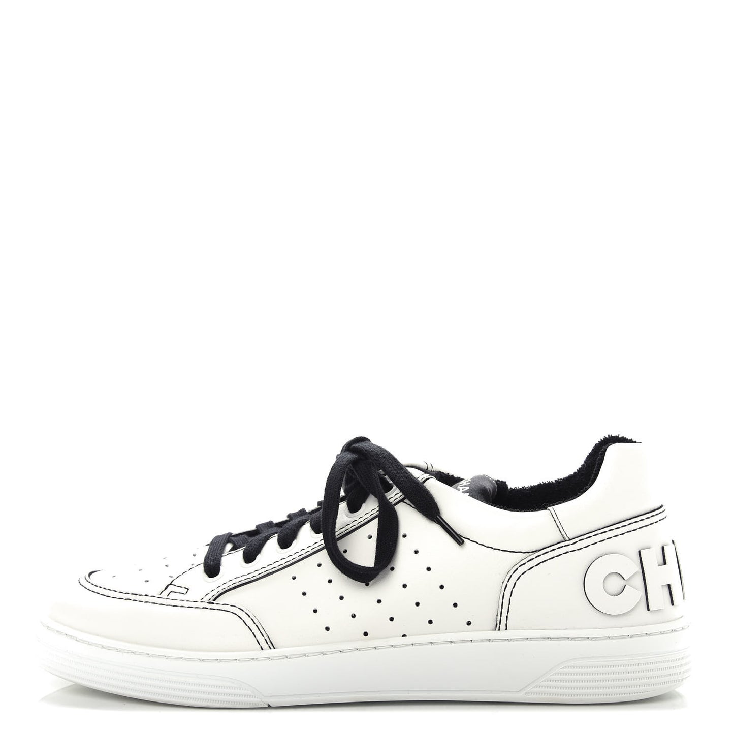 Calfskin Womens Logo Sneakers 41 Black White