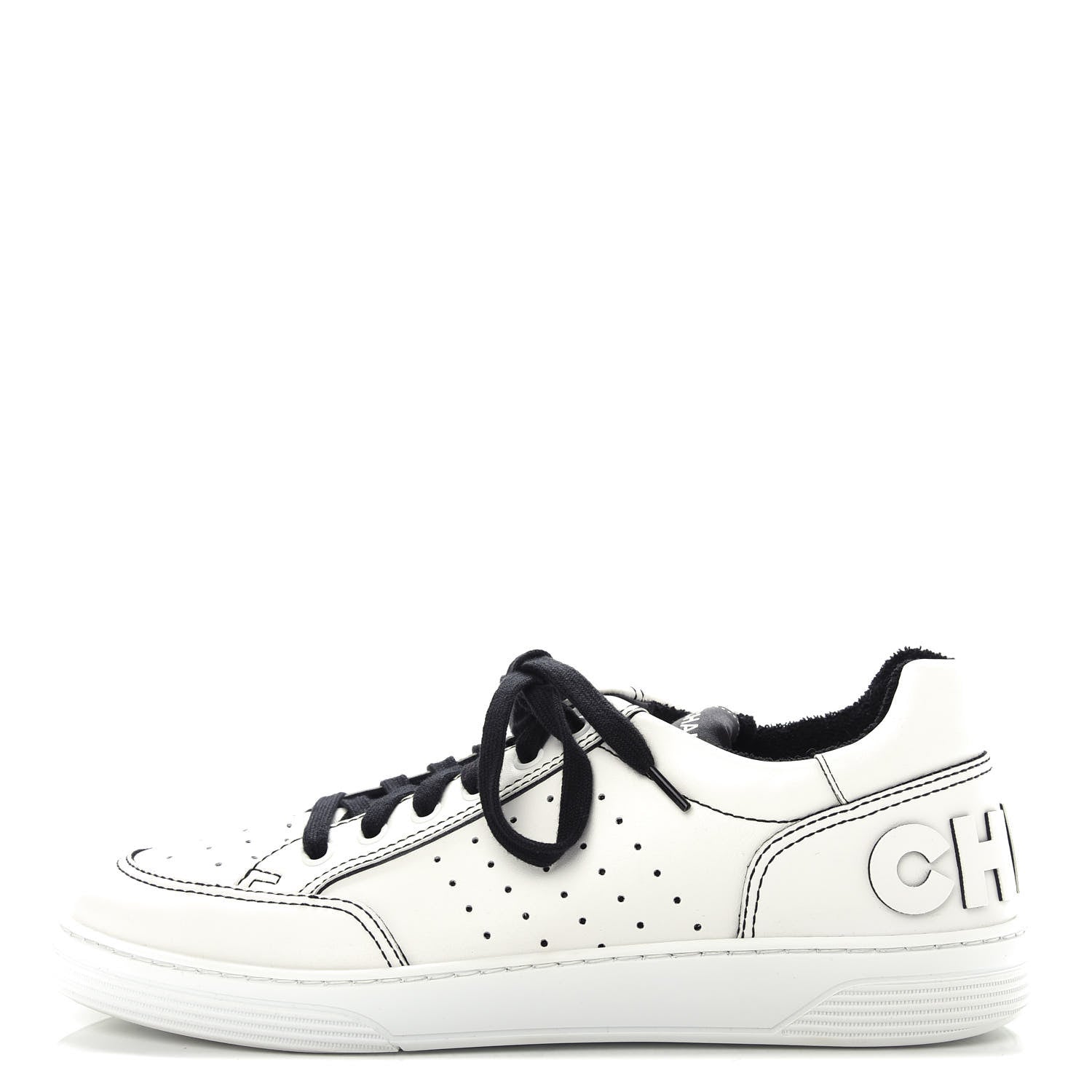 Chanel Calfskin Womens Logo Sneakers 41 Black White 1 of 11