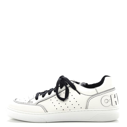 Chanel Calfskin Womens Logo Sneakers 41 Black White 1 of 11