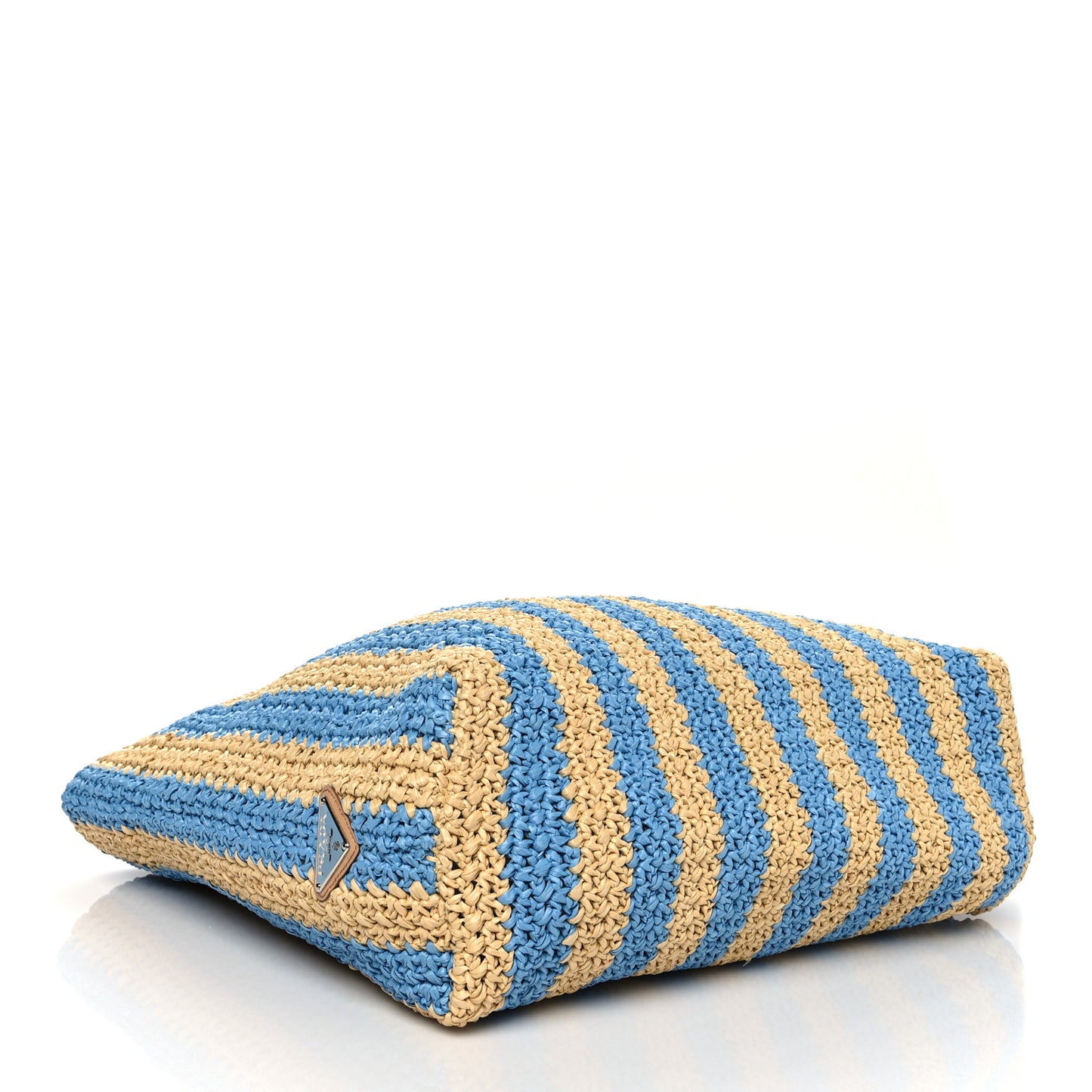 Yarn Raffia Effect Crochet Striped Large Logo Tote Naturale Celeste