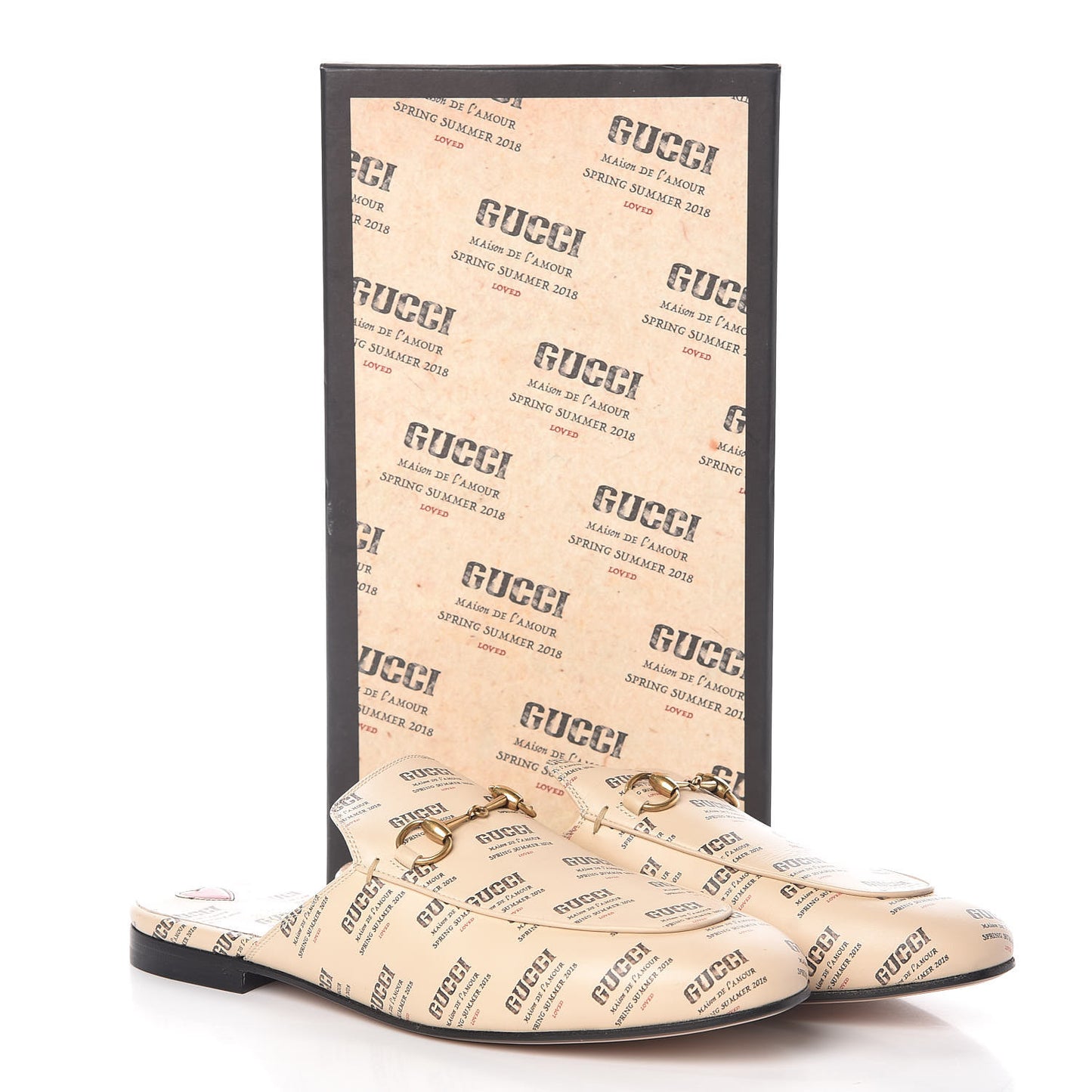 Calfskin Stamp Print Womens Princetown Slippers 40 Soy Black