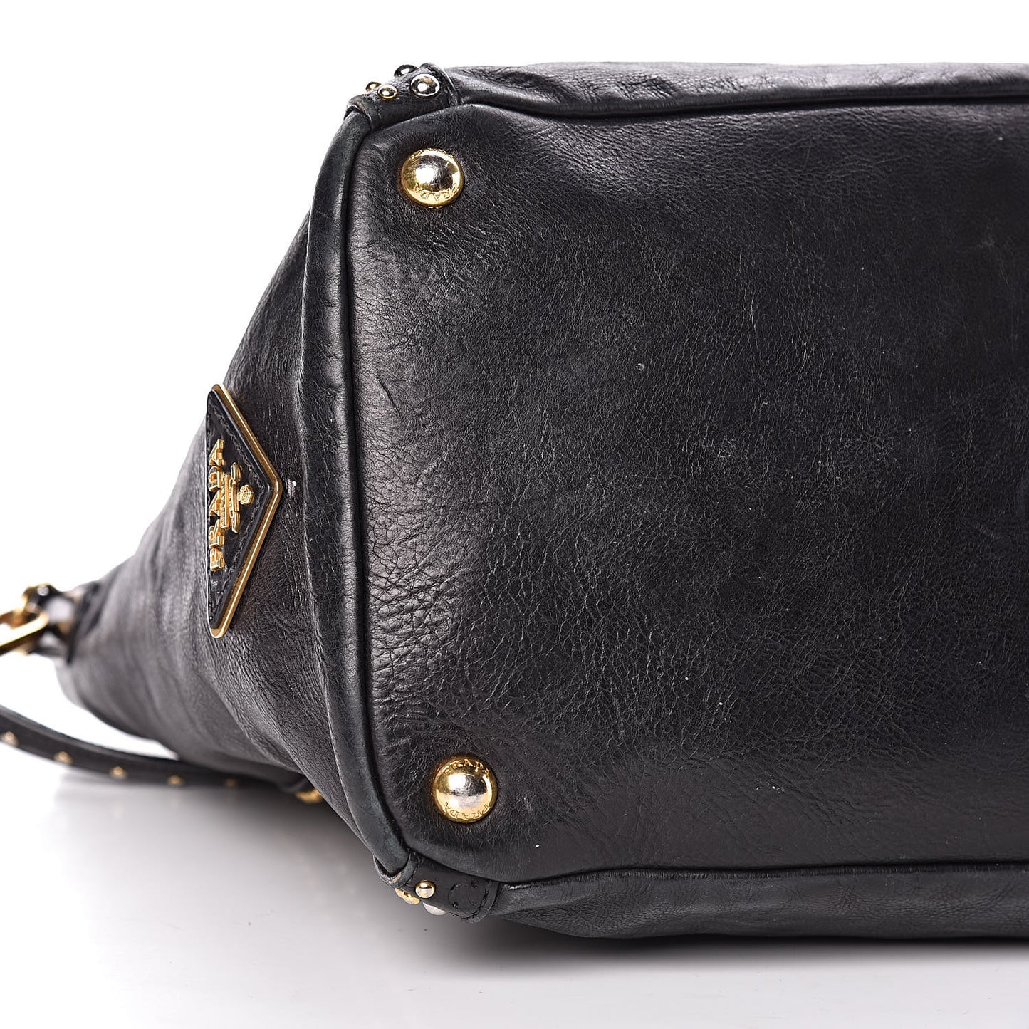 Glace Calfskin Studded Shoulder Bag Black