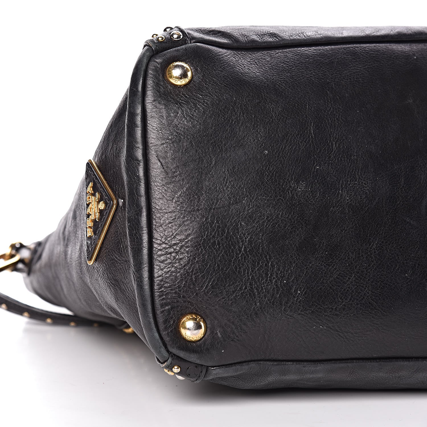 Prada Glace Calfskin Studded Shoulder Bag Black 9 of 14