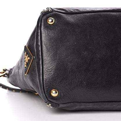 Prada Glace Calfskin Studded Shoulder Bag Black 9 of 16