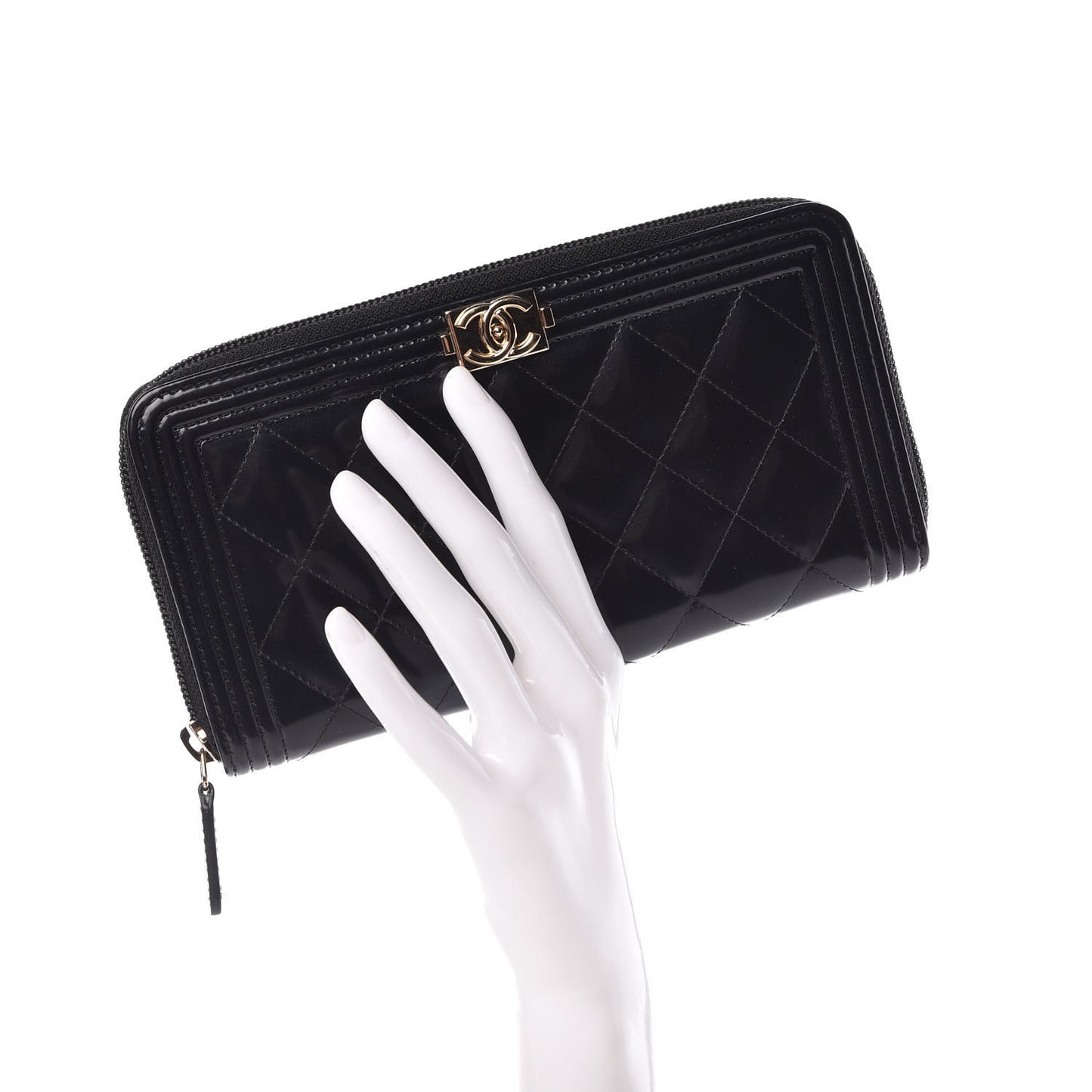 Glazed Calfskin Boy Zip Around Wallet Black
