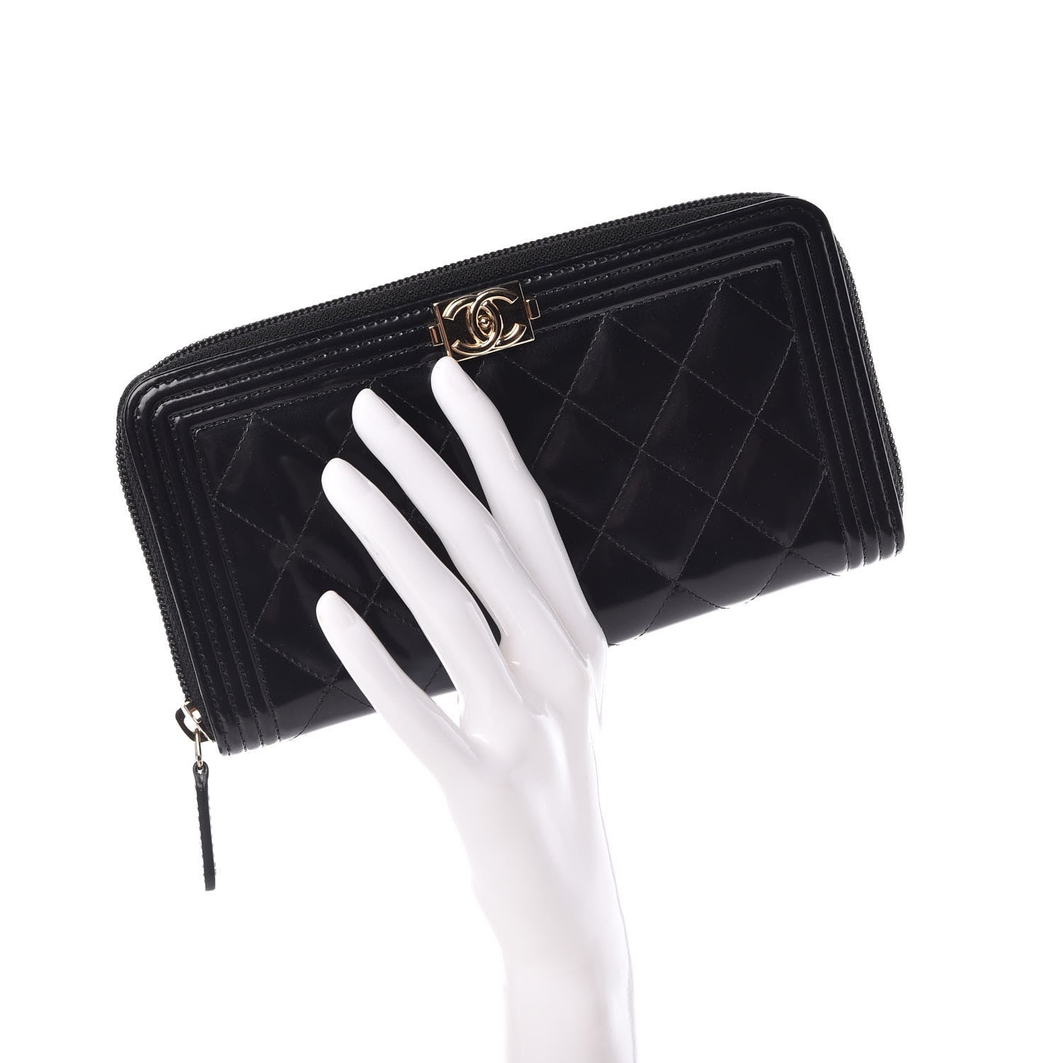 Chanel Glazed Calfskin Boy Zip Around Wallet Black 2 of 9