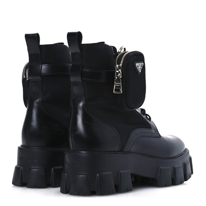Prada Spazzolato Rois Re-Nylon Metal Triangle Logo Monolith Pouch Pocket 55mm Boots 41 Black 5 of 14