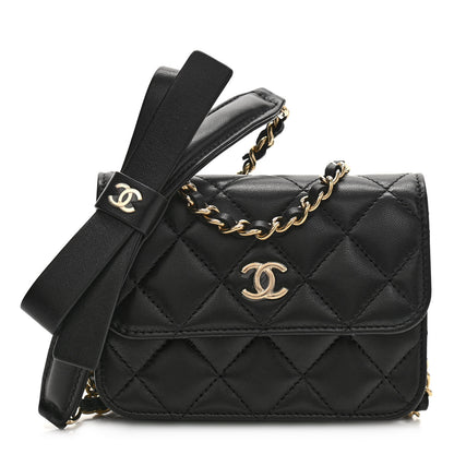 Chanel Lambskin Quilted Mini Coco Bow Clutch With Chain Black 1 of 13