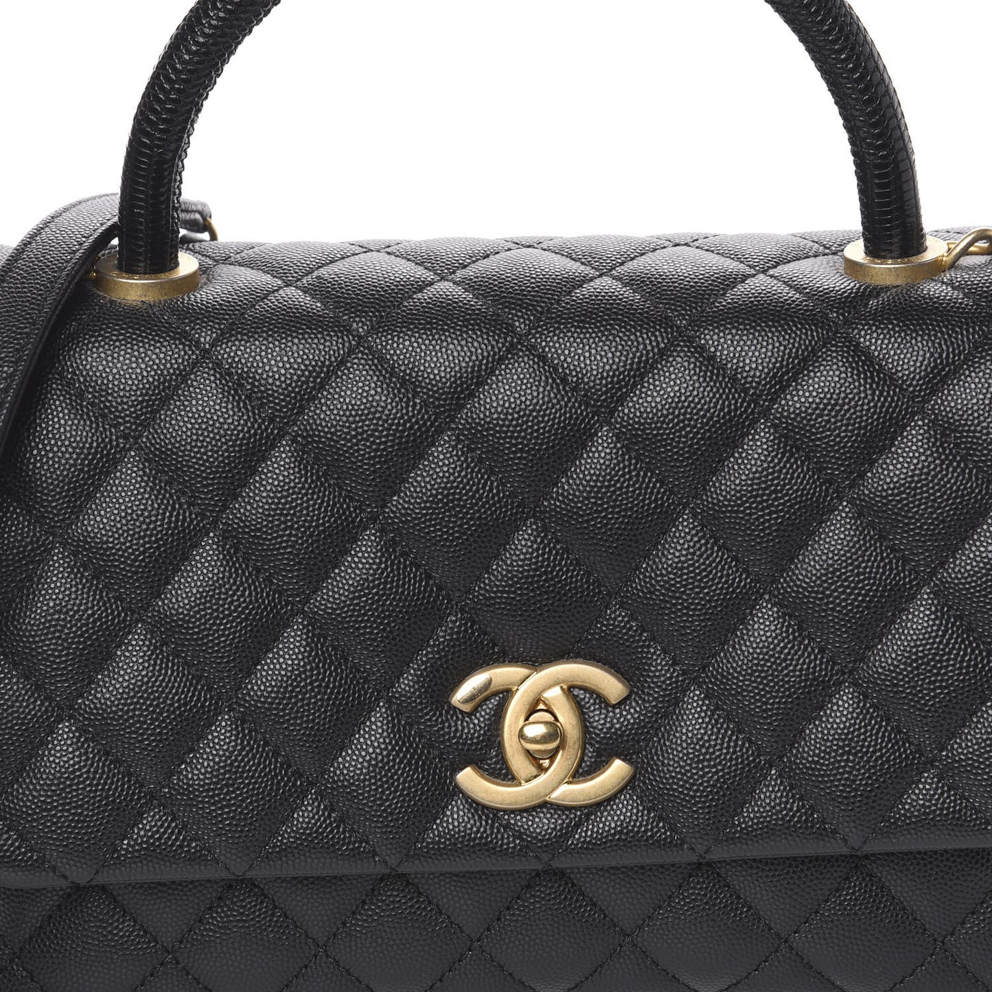 Caviar Lizard Embossed Quilted Small Coco Handle Flap Black