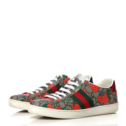 Gucci GG Supreme Monogram Strawberry Web Womens Ace Sneakers 36.5 Beige Multicolor Red Green 3 of 13
