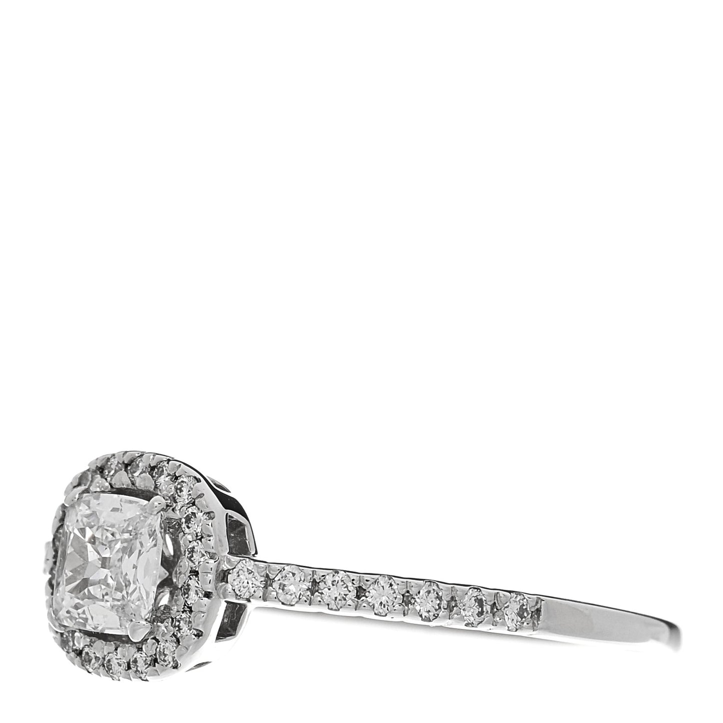 18K White Gold Diamond 0.33ct Cushion Cut Pave Halo Engagement Ring 53 6.5