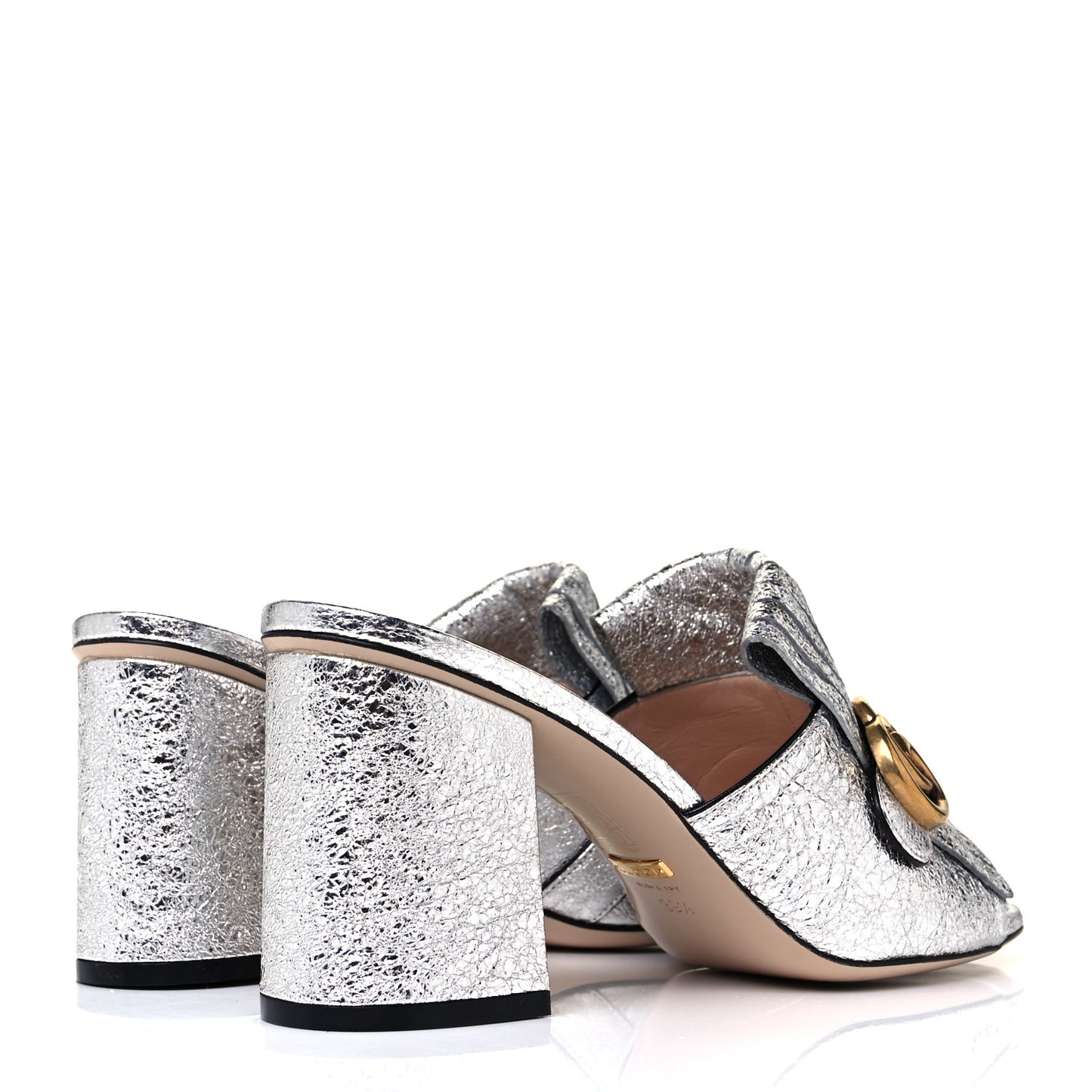 Galassia GG Marmont Fringe 75mm Slide Sandals 39.5 Argento