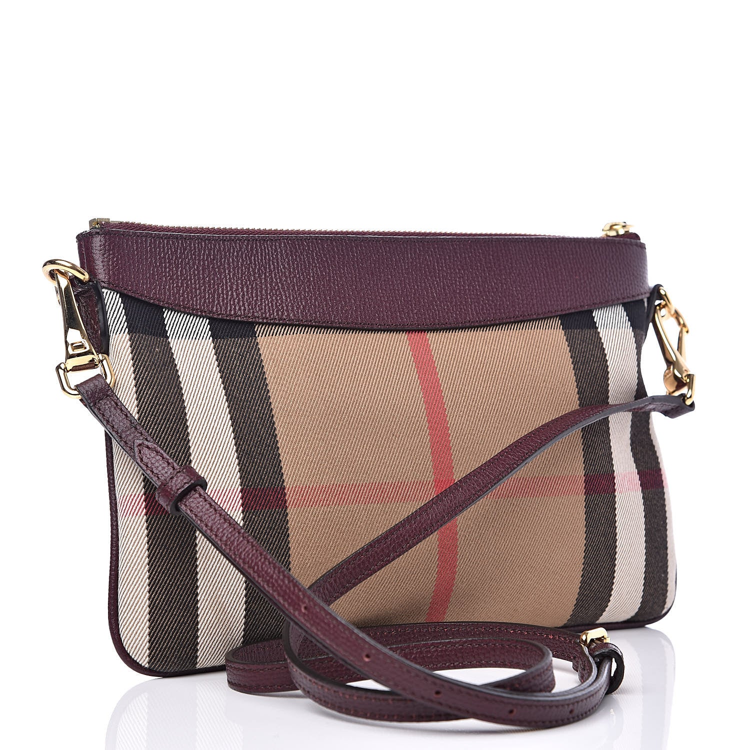 Burberry House Check Derby Peyton Crossbody Clutch Bag Mahogany Red 3 of 12