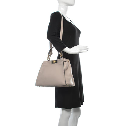 Fendi Vitello Seta Shiny Nappa Medium Peekaboo Iconic Satchel Grigio Polvere Magenta 2 of 9