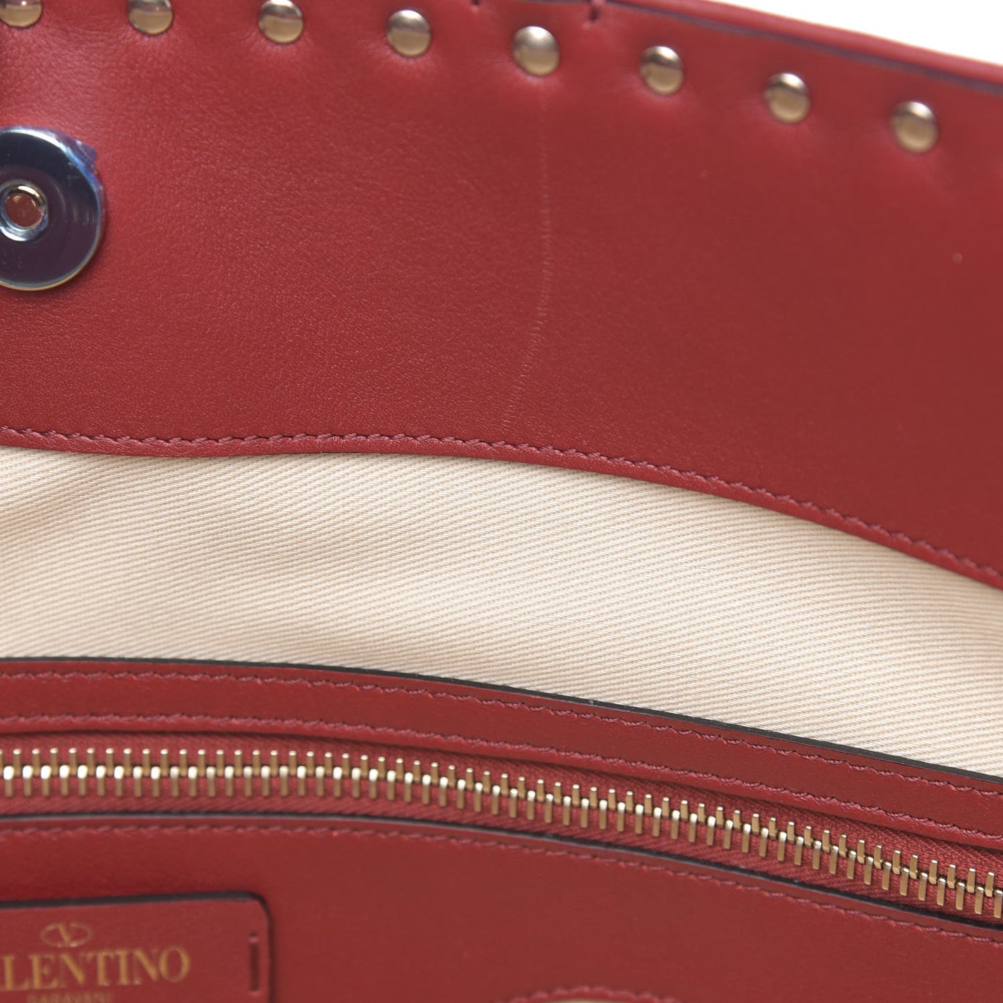 Calfskin Canvas Chevron Inlay Rockstud Shoulder Tote Red White Blue
