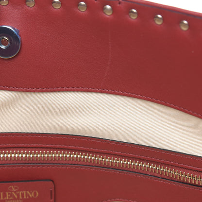 Valentino Garavani Calfskin Canvas Chevron Inlay Rockstud Shoulder Tote Red White Blue 11 of 11