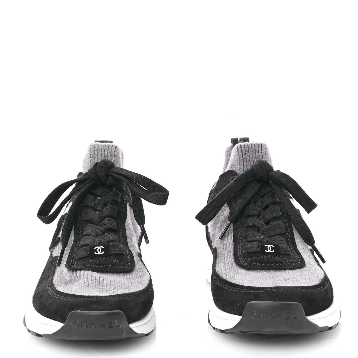Fabric Suede Calfskin Womens CC Sneakers 37 Grey Black