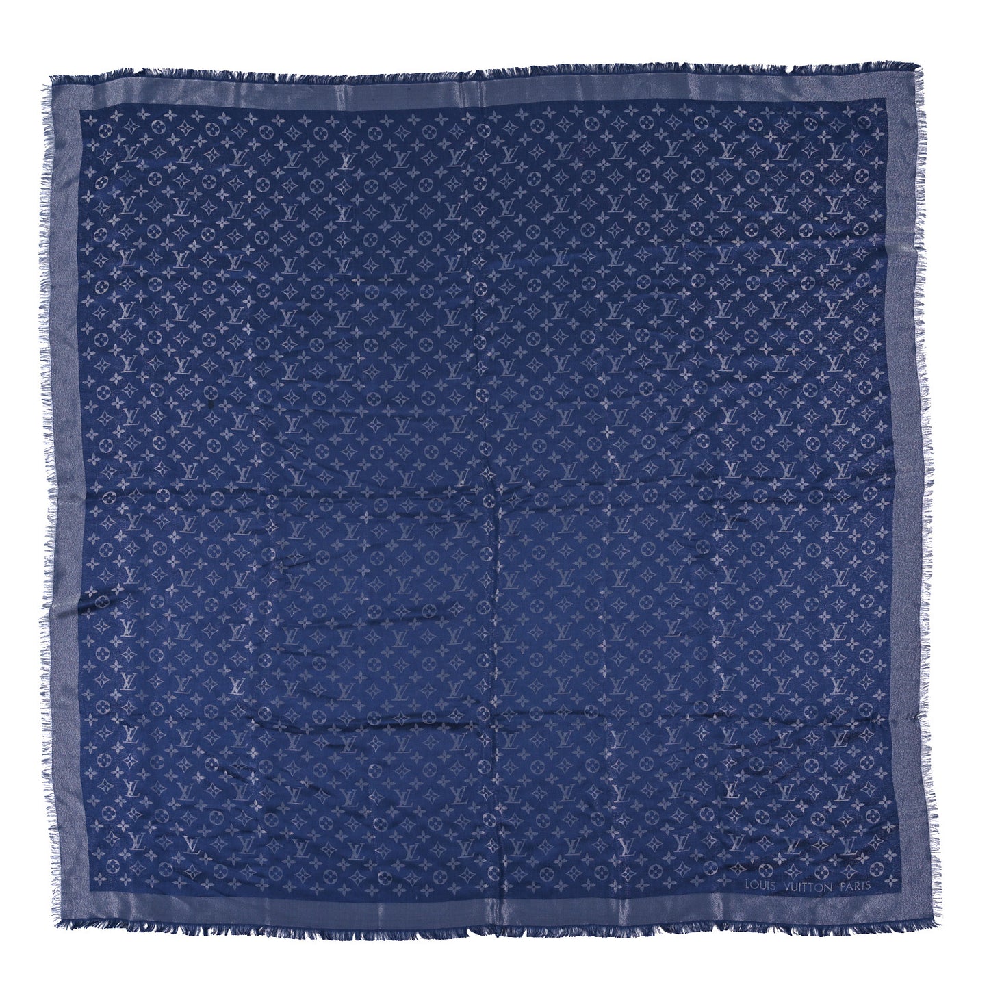 Silk Wool Monogram Denim Shawl Blue