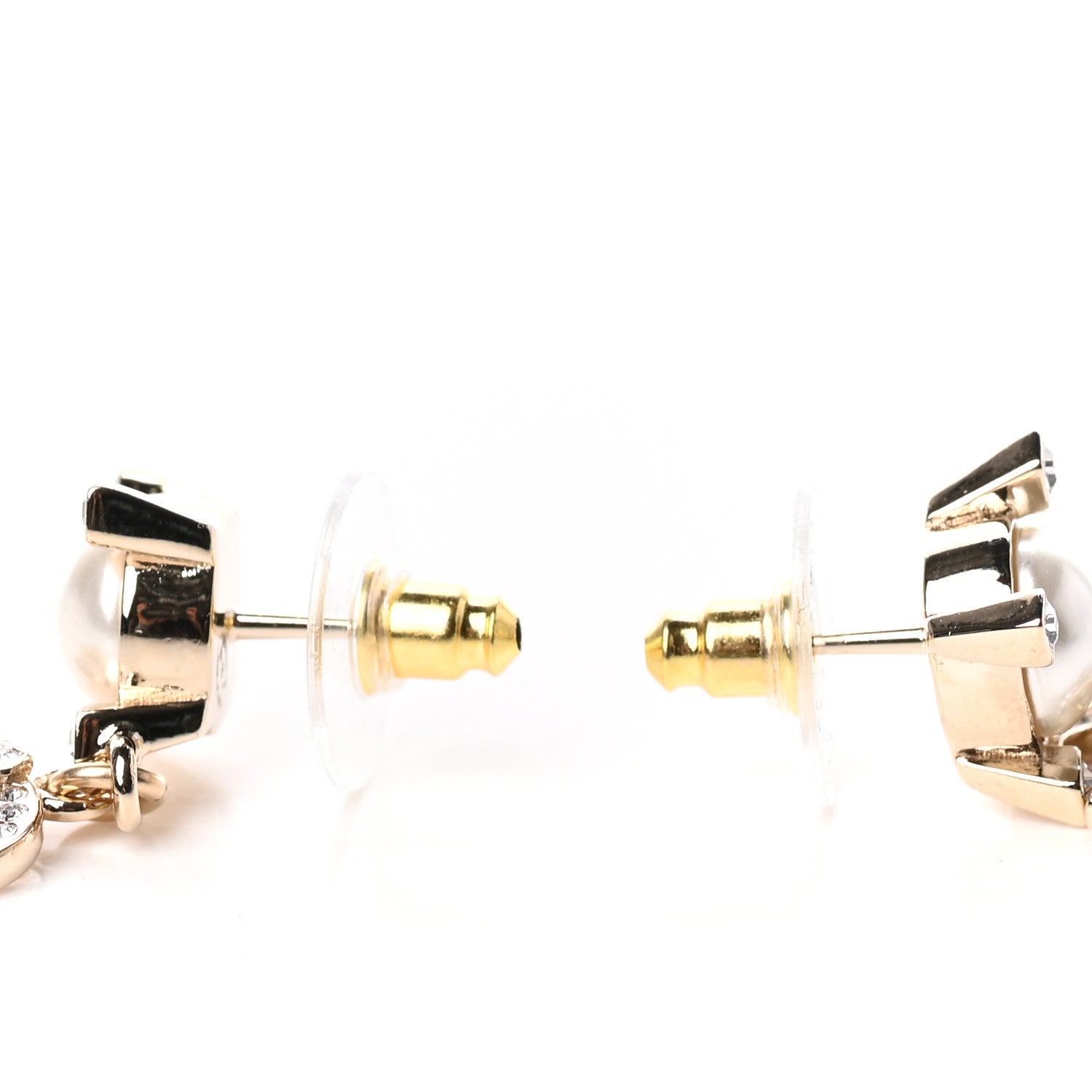 Chanel Crystal Pearl CC Drop Earrings Gold 3 of 5