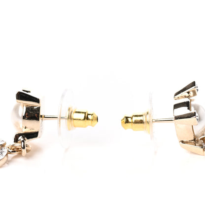 Chanel Crystal Pearl CC Drop Earrings Gold 3 of 5