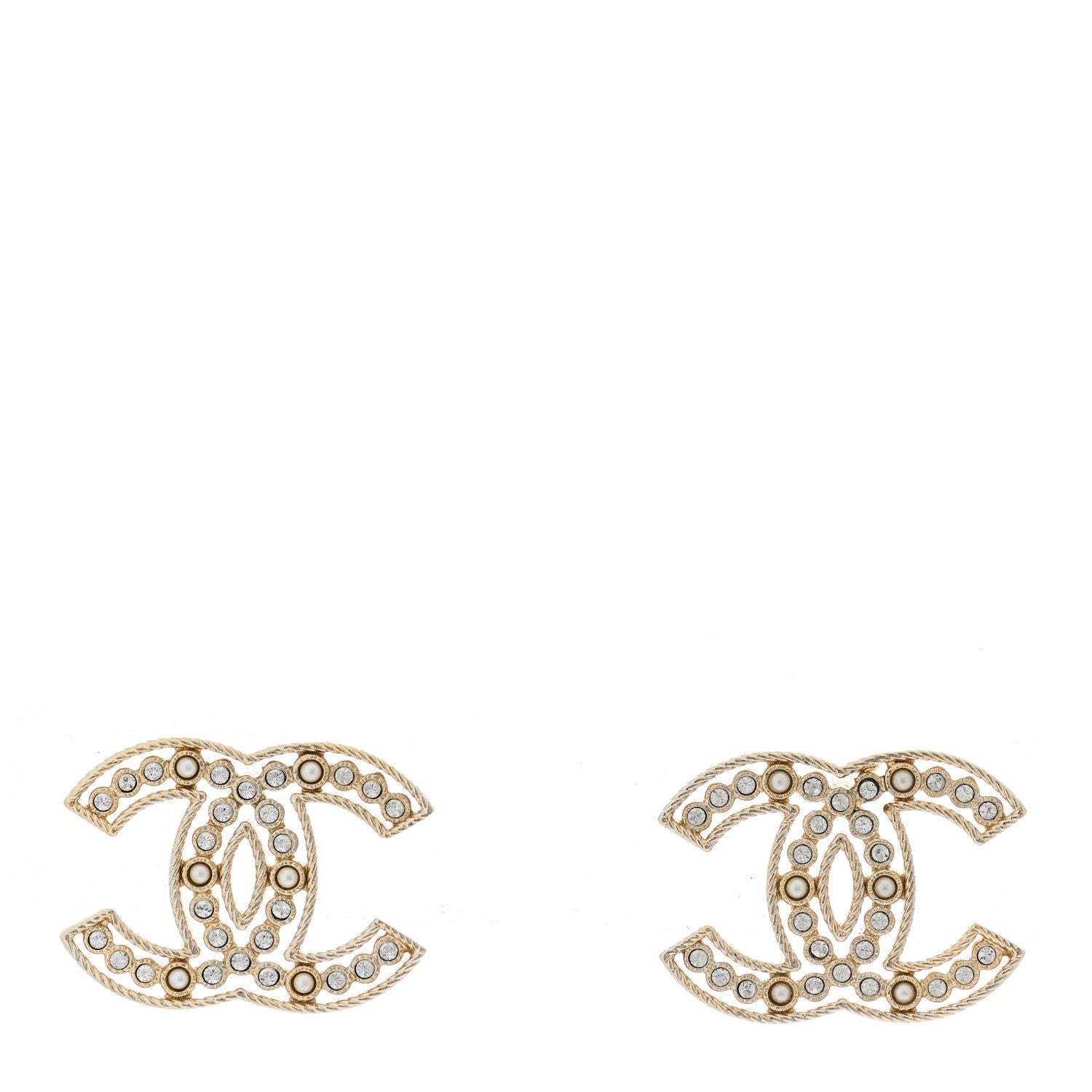 Chanel Pearl Crystal Sparkling Pearls CC Earrings Gold 1 of 6