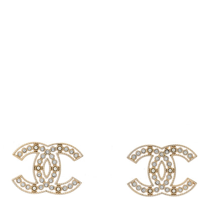 Chanel Pearl Crystal Sparkling Pearls CC Earrings Gold 1 of 6