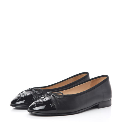 Chanel Lambskin Patent CC Cap Toe Ballerina Flats 36 Black 3 of 11