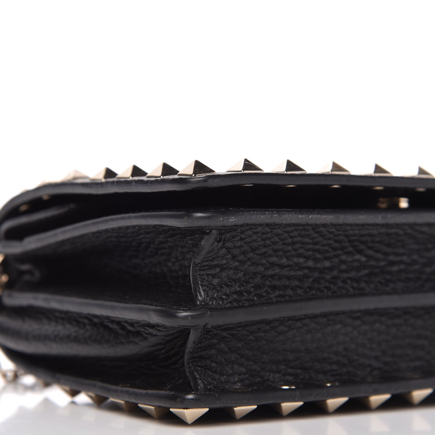 Valentino Garavani Pebbled Calfskin Rockstud Wallet on Chain Black 6 of 9