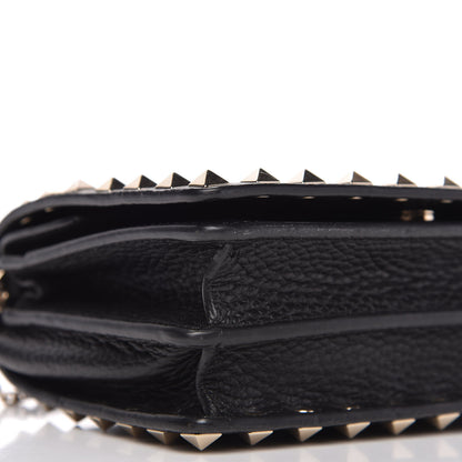 Valentino Garavani Pebbled Calfskin Rockstud Wallet on Chain Black 6 of 9